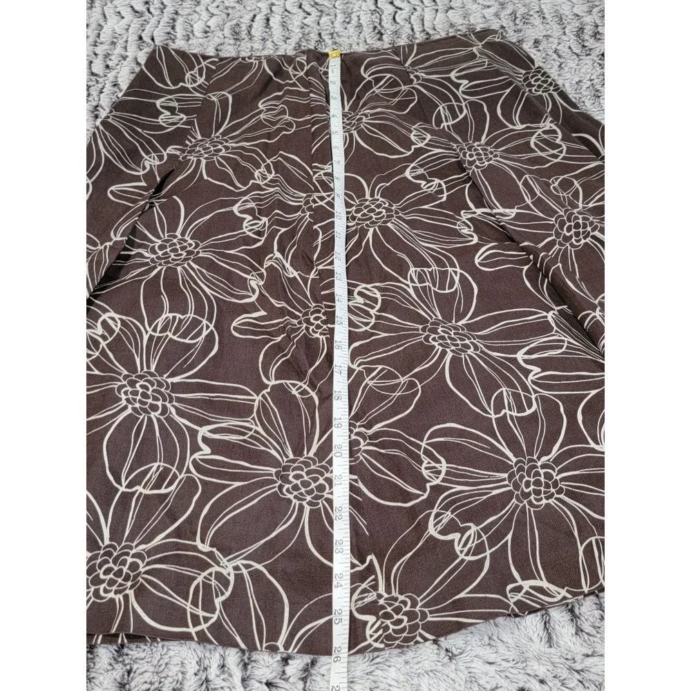 Willi Smith Women Brown White Floral Print Linen A-Line Midi Skirt Size 10 - Picture 3 of 7